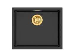 Pure.Sink Eternal Quartz Black Sink 50x40 cm, Flush-Mount and Undermount with Automatic Gold Plug