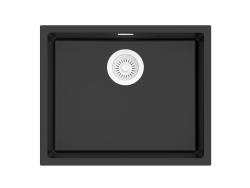 Pure.Sink Eternal Quartz Black Sink 50x40 cm, Flush-Mount and Undermount, with Automatic White Plug