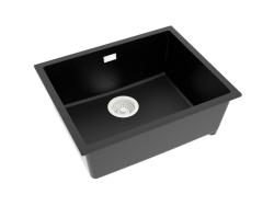 Pure.Sink Eternal Quartz Black Sink 50x40 cm, Flush-Mount and Undermount, with Automatic White Plug