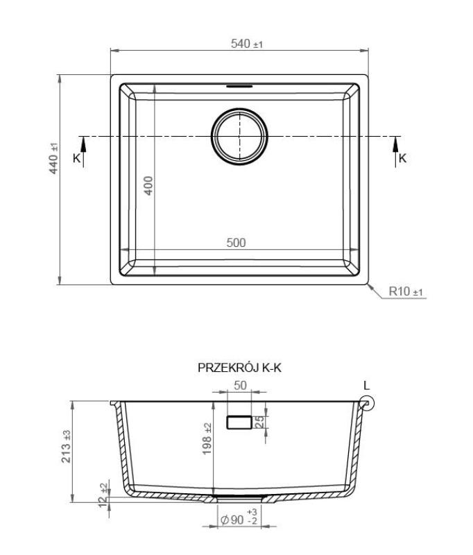Pure.Sink Eternal Quartz Black Sink 50x40 cm, Flush-Mount and Undermount, with Automatic White Plug