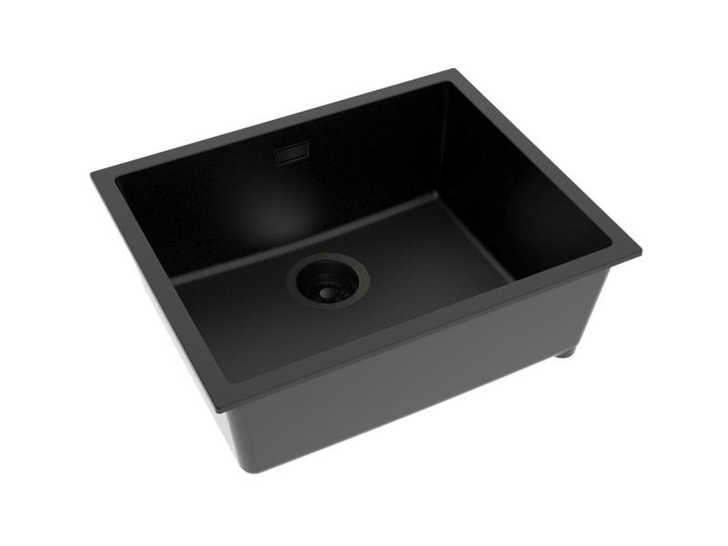Pure.Sink Eternal Quartz Black Sink 50x40 cm, Flush-Mount and Under-Mount with Automatic Black Plug