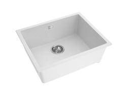 Pure.Sink Eternal Quartz White Sink 50x40 cm, Flush-Mount and Under-Mount with Automatic Stainless Steel Stopper