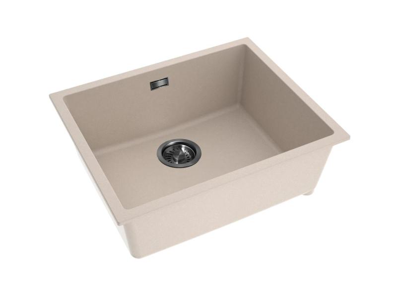 Pure.Sink Eternal Quartz Beige Sink 50x40 cm, Flush-Mount and Under-Mount with Automatic Gunmetal Plug