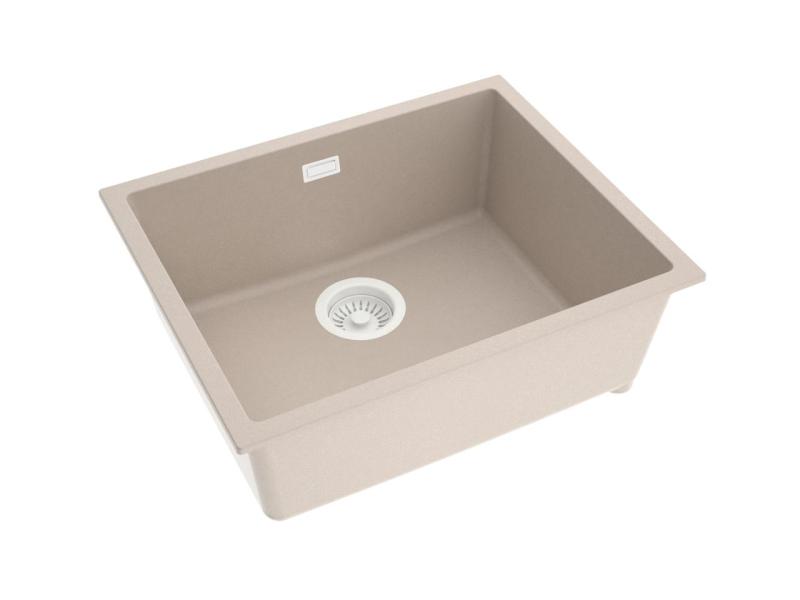 Pure.Sink Eternal Quartz Beige Sink, 50x40 cm, Flush-Mount and Under-Counter, with Automatic White Plug