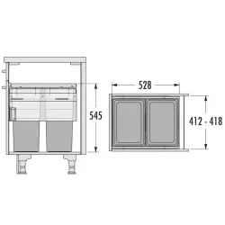 HAILO Euro Cargo waste bin 2 x 38 litres with soft close system for cabinet size 2294