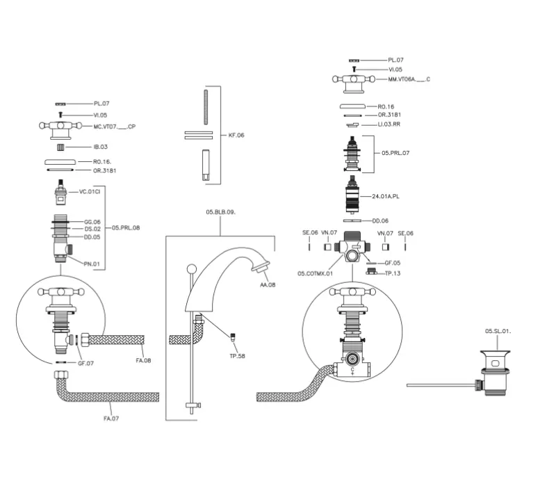 Huber Victorian 3-hole Thermostatic Washbasin Mixer Chrome VTT71010