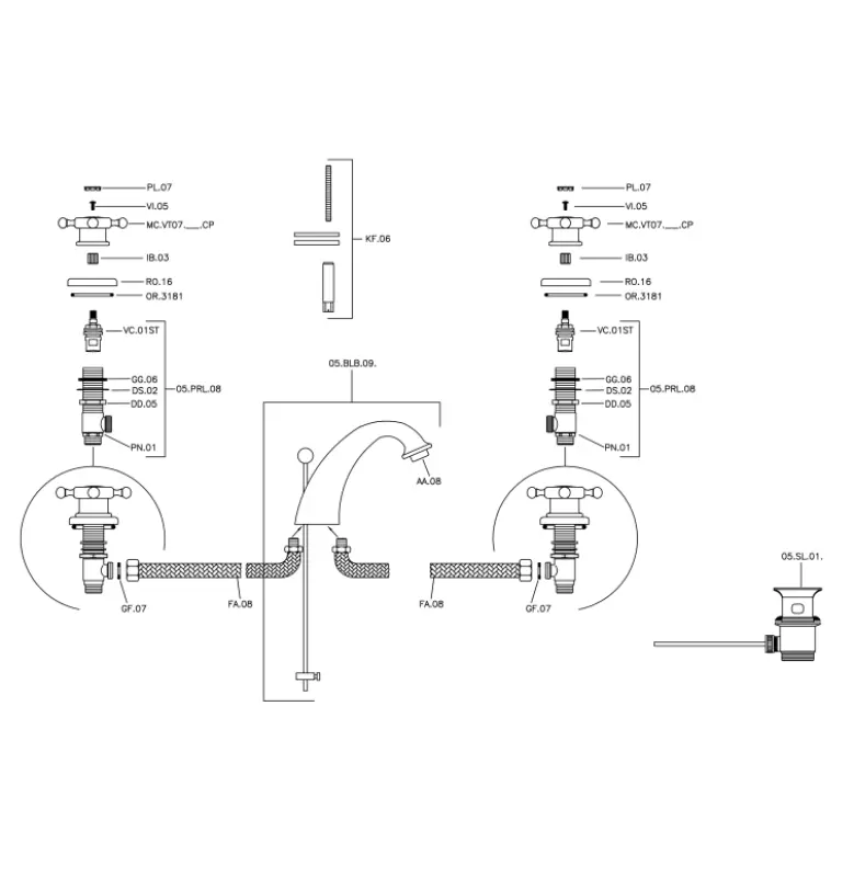 Huber Victorian 3-holes Washbasin Mixer Chrome VT00101021
